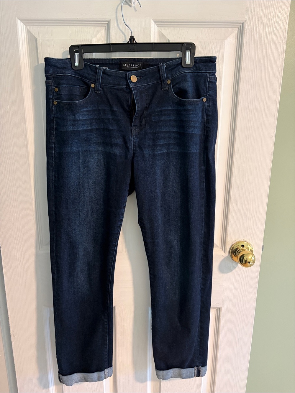 Liverpool Navy Blue Boyfriend Jeans with Rolled Cuffs, 26” inseam